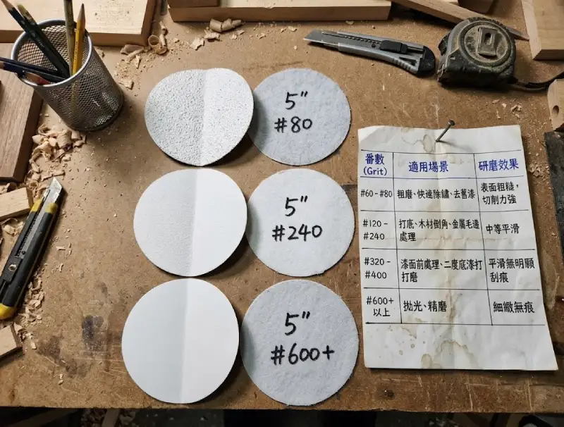 5吋自黏式白砂紙背絨與正面番數對照圖