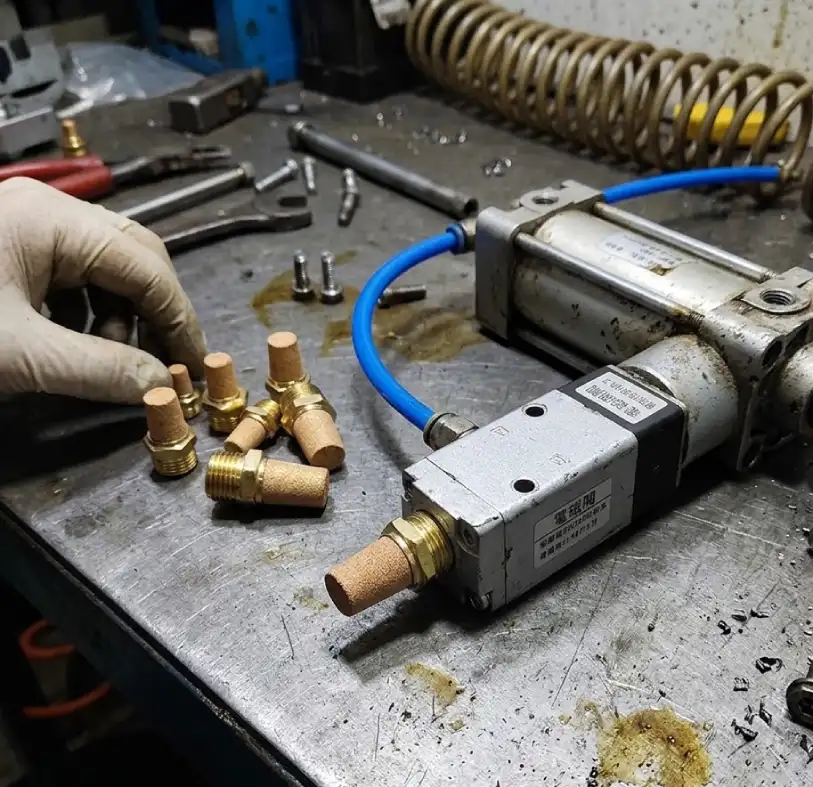 氣壓缸電磁閥安裝粉末銅消音器實作範例