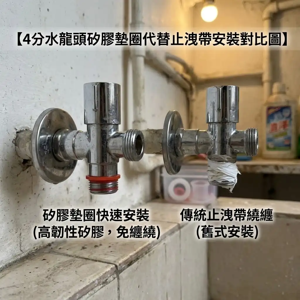 4分水龍頭矽膠墊圈代替止洩帶安裝對比圖